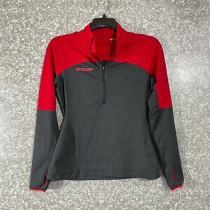 CCM Red & Gray Color Block Activewear 1/4 Zip Jacket - Size Small - Thumbholes
